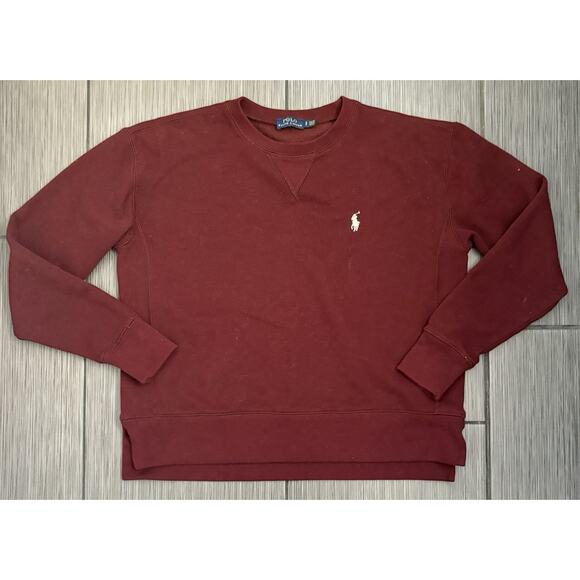 Polo Ralph Lauren Women’s Burgundy Crew Beck Sweatshirt Size Small White Pony - Picture 1 of 7